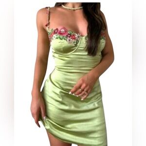 Commense Satin Floral Appliqué Mini Slip Dress, Size S